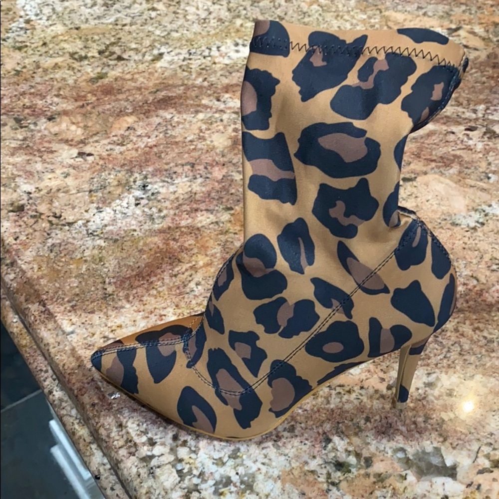 Animal print fabric bootie.